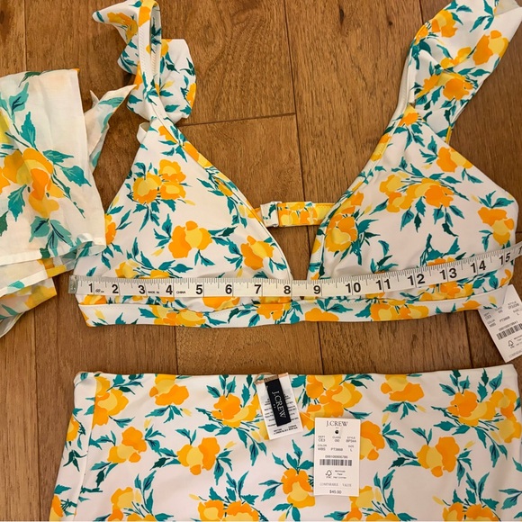 J. Crew Factory White Bold Saffron Matching Swim Set Top, Bottom, Sarong L & XL - Picture 7 of 11